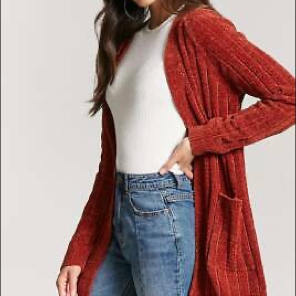 Forever 2 Orange Chenille Cardigan 